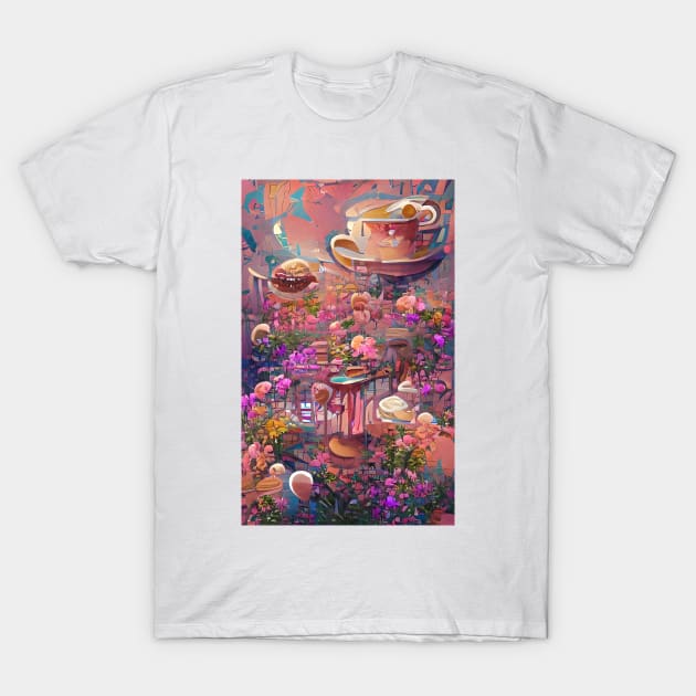 Psychedelic pink floral coffee | psychedelic floral coffee T-Shirt by PsychicLove